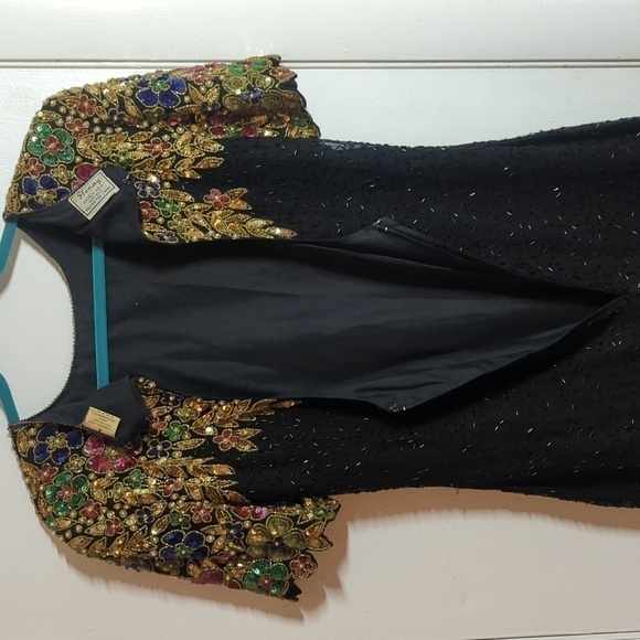 Euc Vintage Silk 80s 90s Sequin Dress sz4 SHOWSTOPPING - Picture 10 of 12